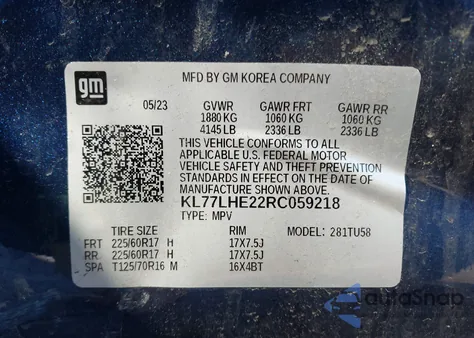 2024 Chevrolet Trax Fwd Lt from USA, damaged, VIN KL77LHE22RC059218